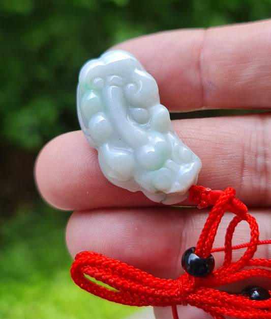 Natural Burmese Jadeite Jade Pendant – Icy Bluish & Imperial Green – Hand-Carved Pixiu Motif – Necklace Included – JP100