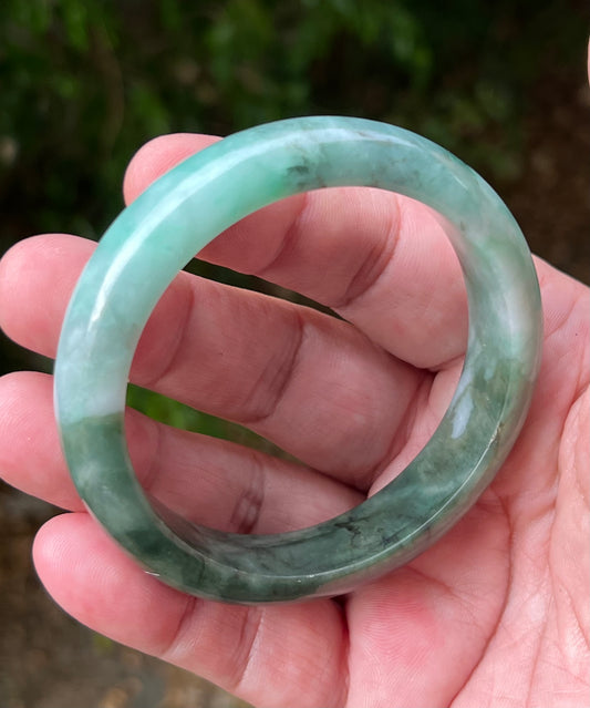 Certified Grade A Natural Burmese Jadeite Jade Bangle 58.4mm Icy Apple Bluish Green Jade Moss Green In Snow Jade Semi Translucent Bracelet JB1320
