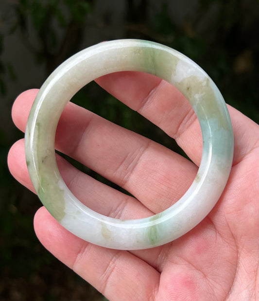 Certified Grade A Natural Burmese Jadeite Jade Princess Round Bangle 52.8mm Icy Green Jade Milky White Jade Moss In Jade Bracelet JB1321