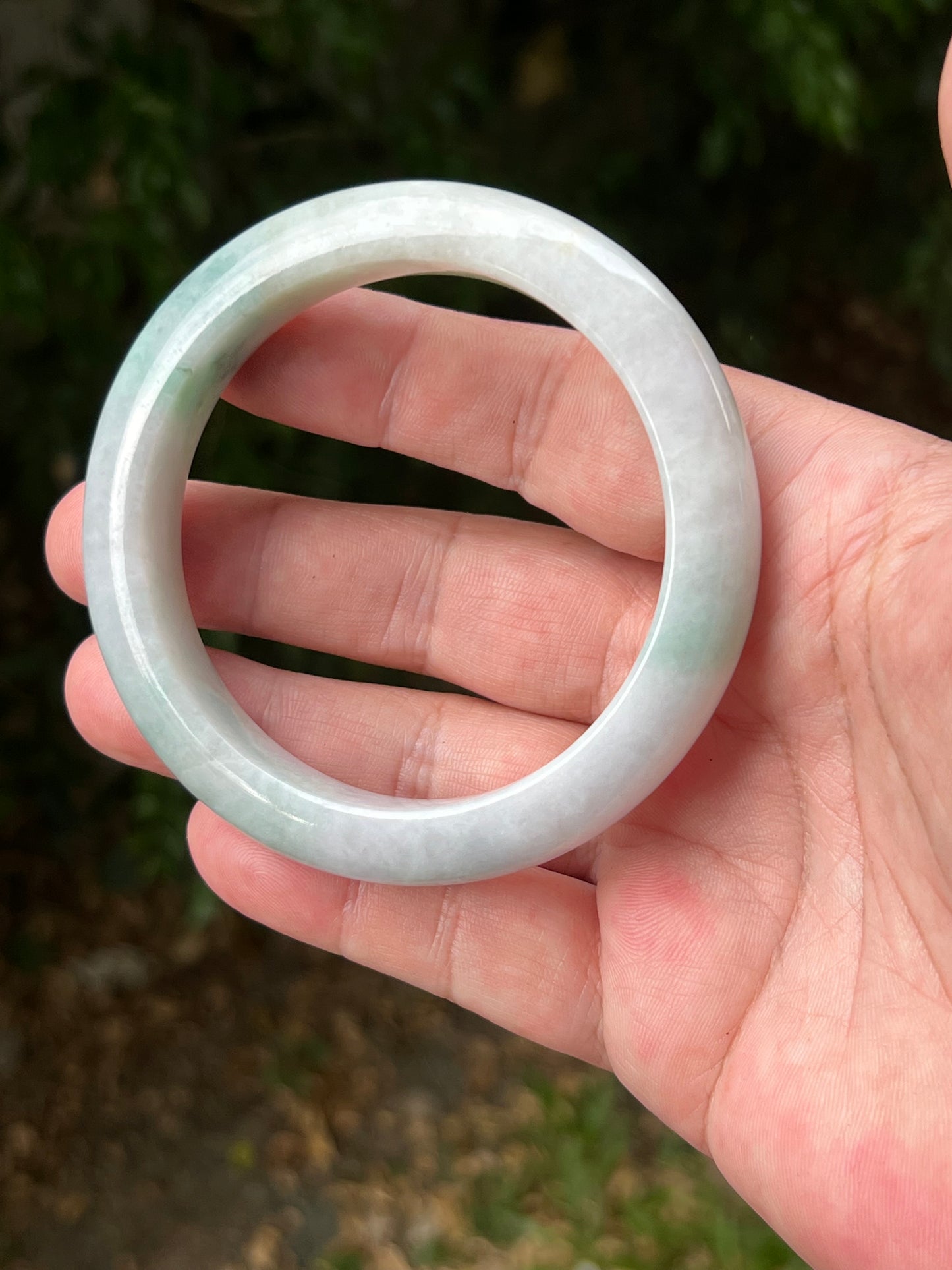 Certified Grade A Natural Burmese Jadeite Jade Bangle 62.2mm Icy Milky White Jade Pale Apple Mint Green Hues Jade Bangle Bracelet JB1312