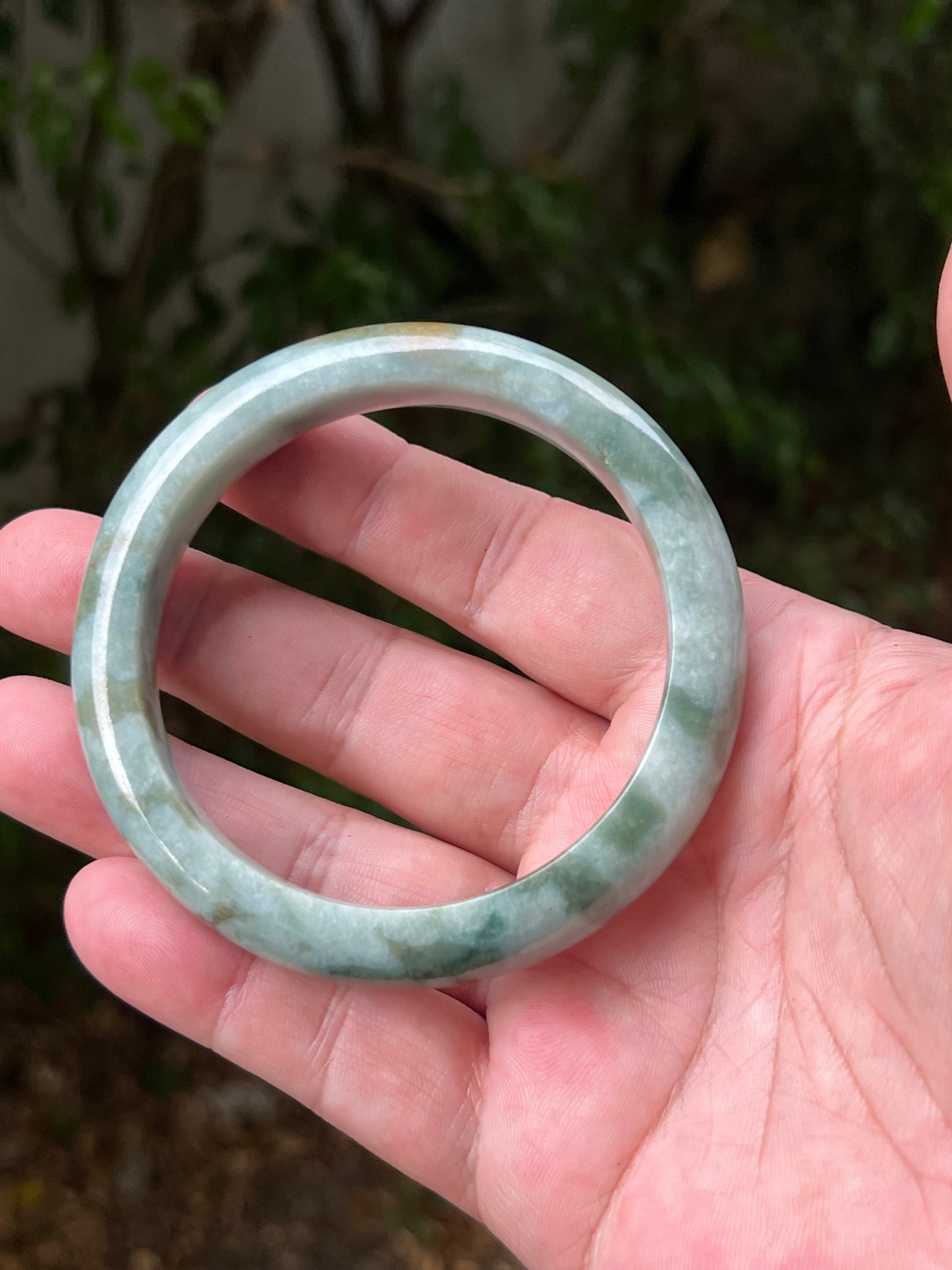 Certified Grade A Natural Burmese Jadeite Jade Bangle 62.2mm Icy Seafoam Green Moss Green Jade Flat Inner Rounded Outer Bracelet JB1313
