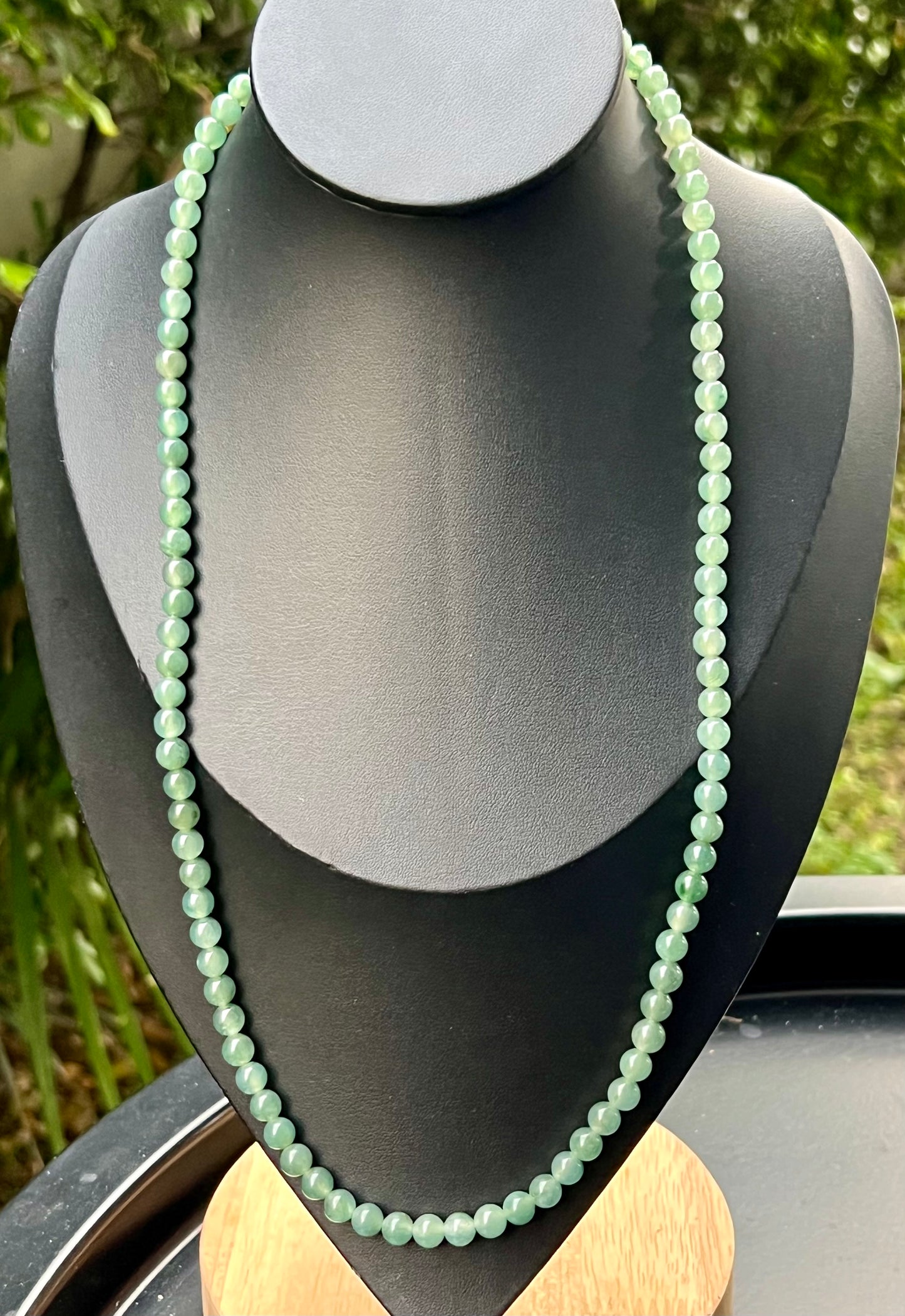 Natural Certified Grade A Burmese Jadeite Jade Beaded Necklace – Icy Imperial & Apple Green – 6.2mm Beads – JN010