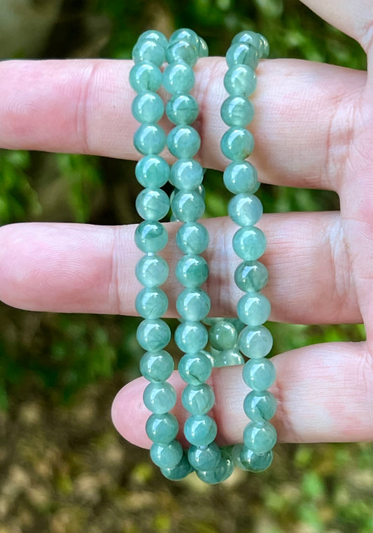 Natural Certified Grade A Burmese Jadeite Jade Beaded Necklace – Icy Imperial & Apple Green – 6.4mm Beads – JN018