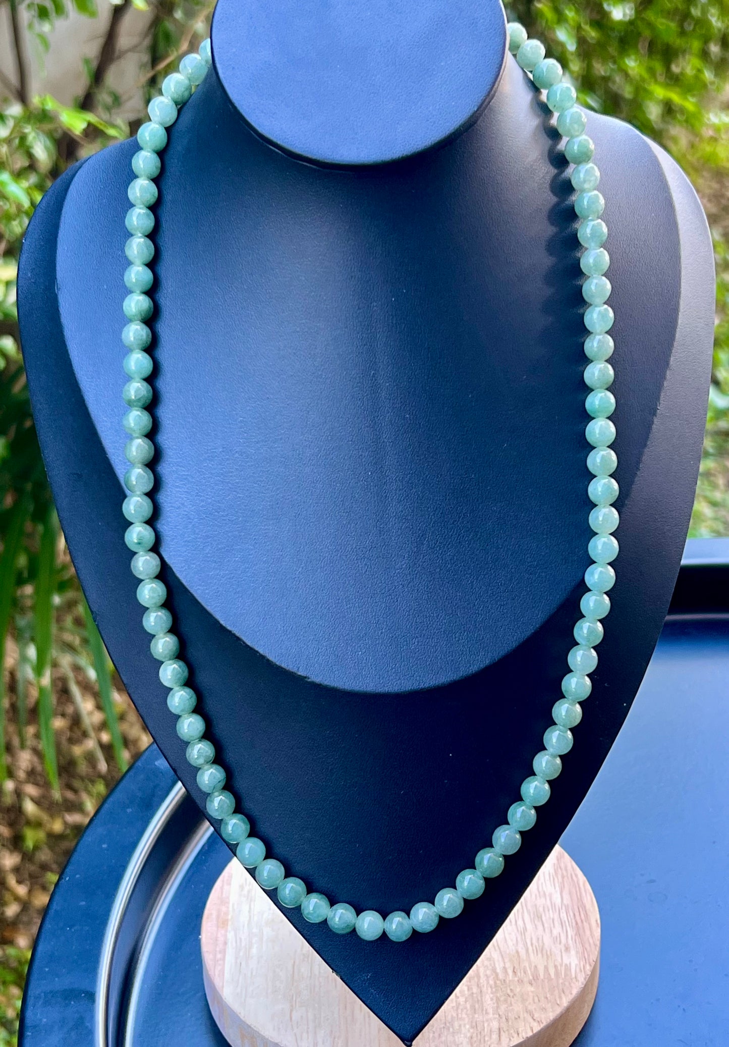 Natural Certified Grade A Burmese Jadeite Jade Beaded Necklace – Icy Imperial & Apple Green – 7.5mm Beads – JN019