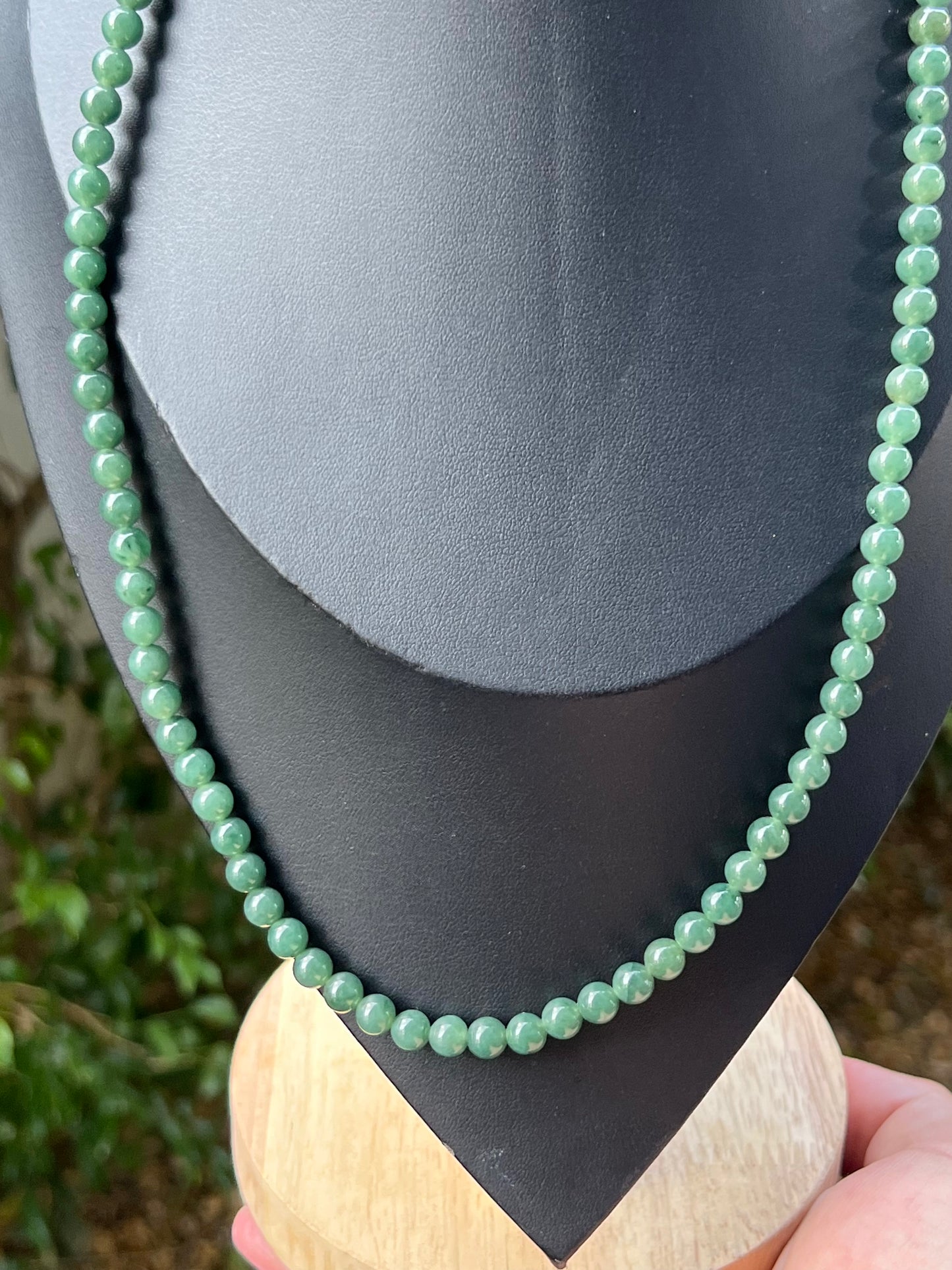 Natural Certified Grade A Burmese Jadeite Jade Beaded Necklace – Icy Imperial & Apple Green – 6.2mm Beads – JN073