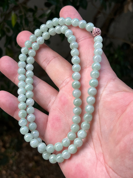 Natural Certified Grade A Burmese Jadeite Jade Beaded Necklace – Icy Imperial & Apple Green – 7.5mm Beads – JN081