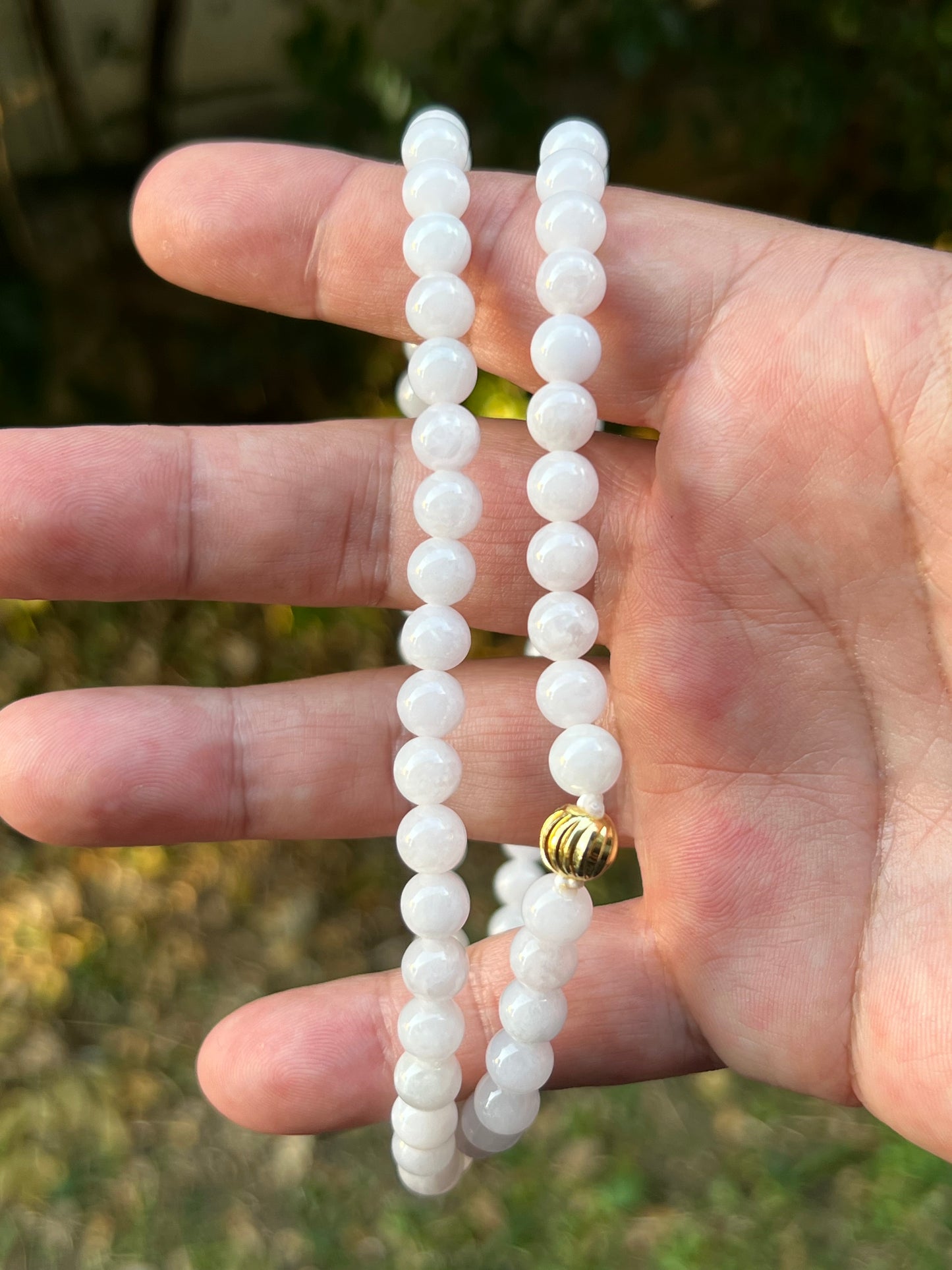 Natural Certified Grade A Burmese Jadeite Jade Beaded Necklace – Icy Milky White & Light Lavender Hues – 7.0mm Beads – JN091