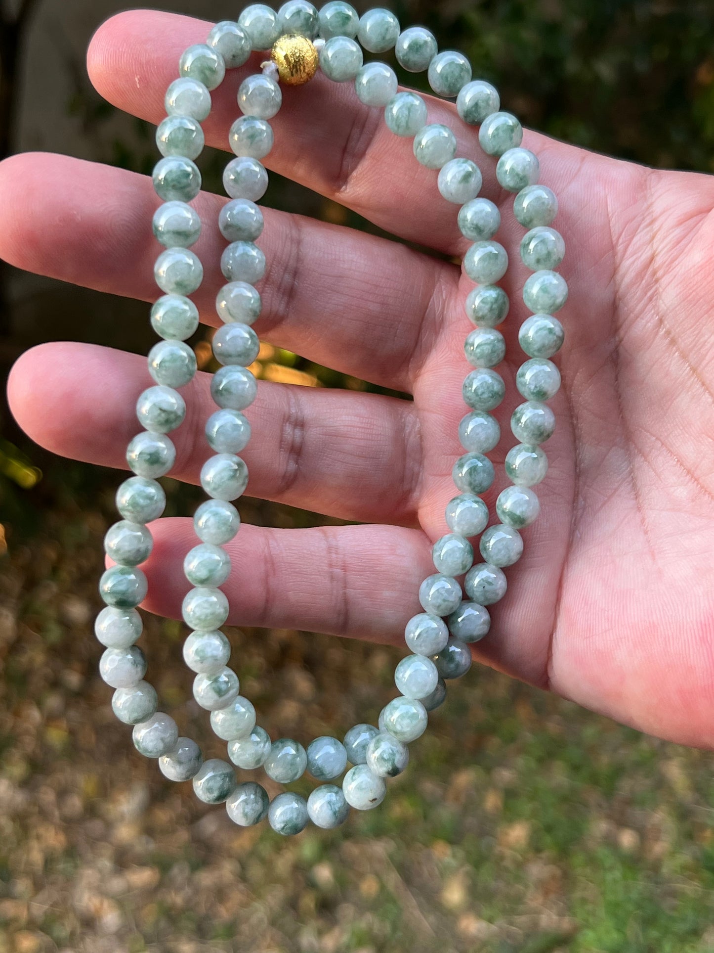 Natural Certified Grade A Burmese Jadeite Jade Beaded Necklace – Icy Imperial & Apple Green – 7mm Beads – JN093