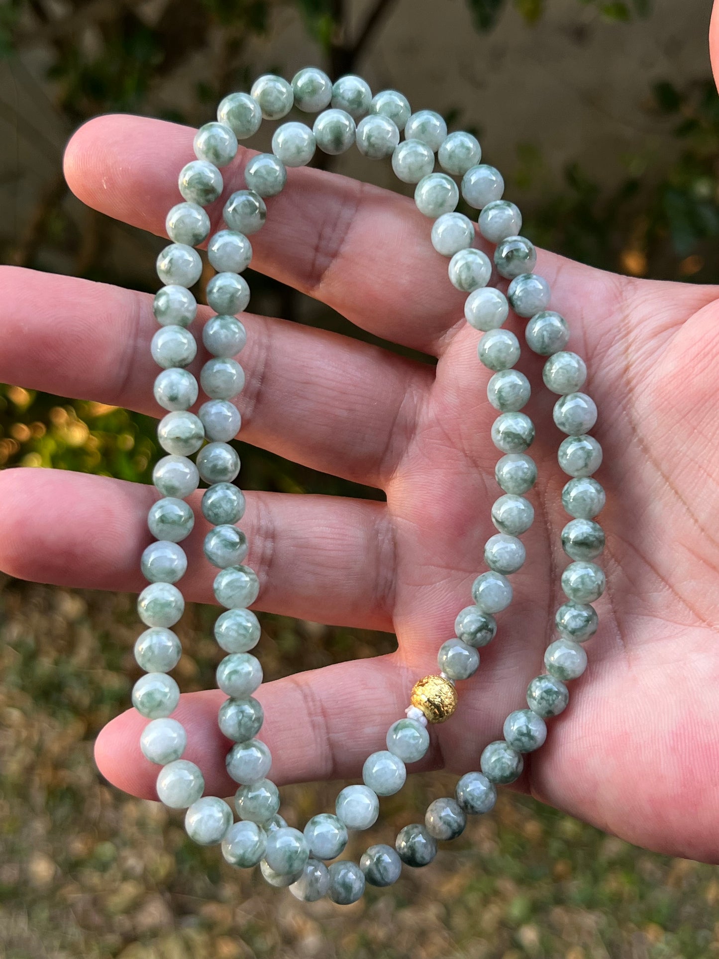 Natural Certified Grade A Burmese Jadeite Jade Beaded Necklace – Icy Imperial & Apple Green – 6.9mm Beads – JN094