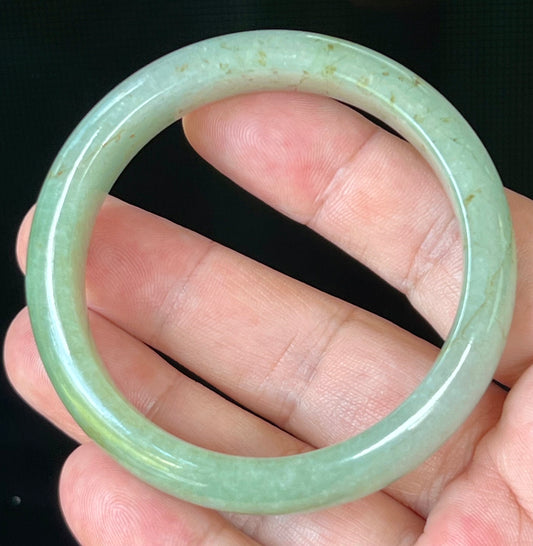 Natural Grade A Certified Burmese Jadeite Jade Bangle – Icy Apple Green with Honey Hues – 55.2mm – JB506
