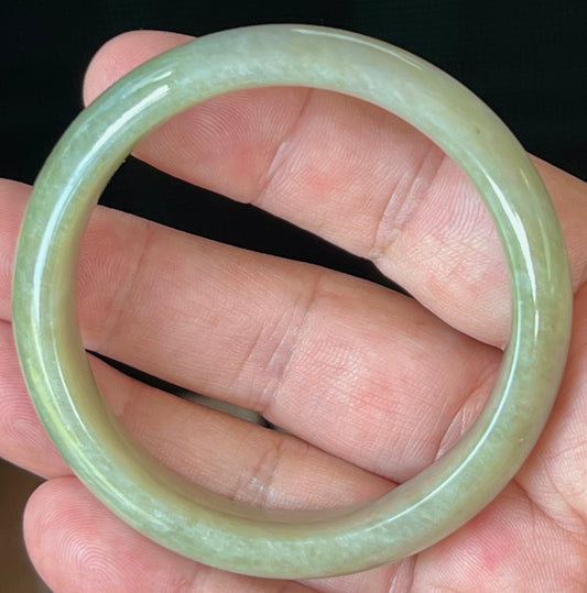 Natural Grade A Certified Burmese Jadeite Jade Bangle – Icy Apple Green – 55.2mm – JB507