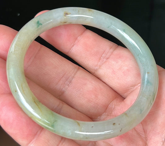 Natural Burmese Jadeite Jade Bangle – Icy Light Apple Green with Honey and Imperial Green Hues – 58.6mm – JB515