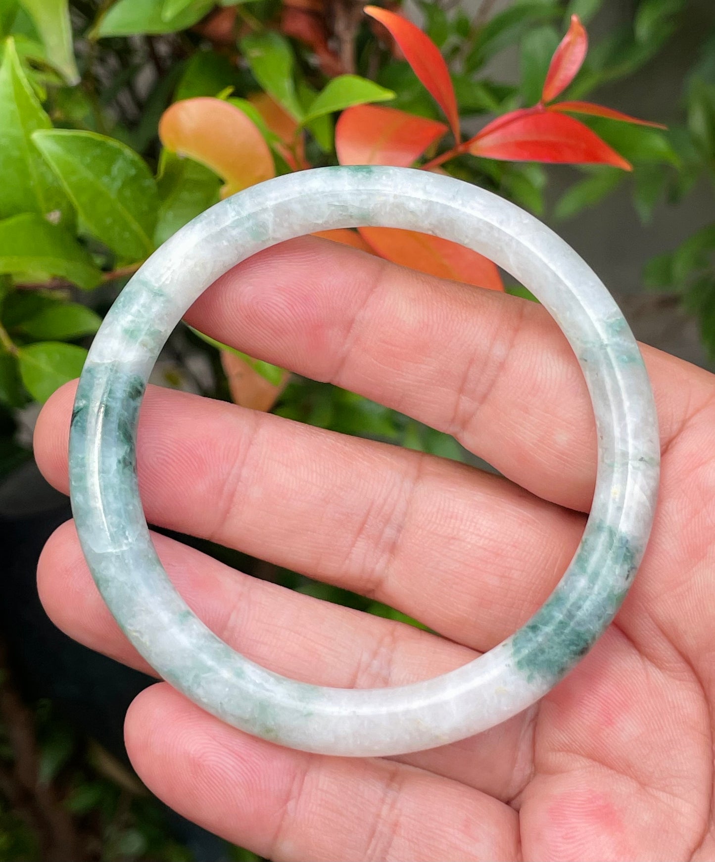 Natural Burmese Jadeite Jade Bangle – Icy Imperial Green & Milky White – Princess Cut – 59.5mm – JB948