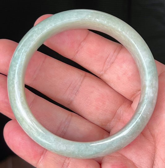 Natural Grade A Certified Burmese Jadeite Jade Bangle – Icy Light Apple Green with Milky White Hues – 58.2mm – JB536