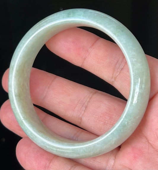 Natural Grade A Certified Burmese Jadeite Jade Bangle – Icy Apple Green with Milky White – 56.8mm – JB537
