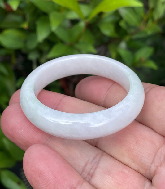 Natural Burmese Jadeite Jade Bangle – Icy Milky White with Light Lavender & Apple Green Hues – 41.2mm – JB889