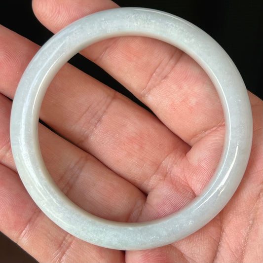 Natural Burmese Jadeite Jade Bangle – Icy Grey and Milky White – 55.3mm – JB542