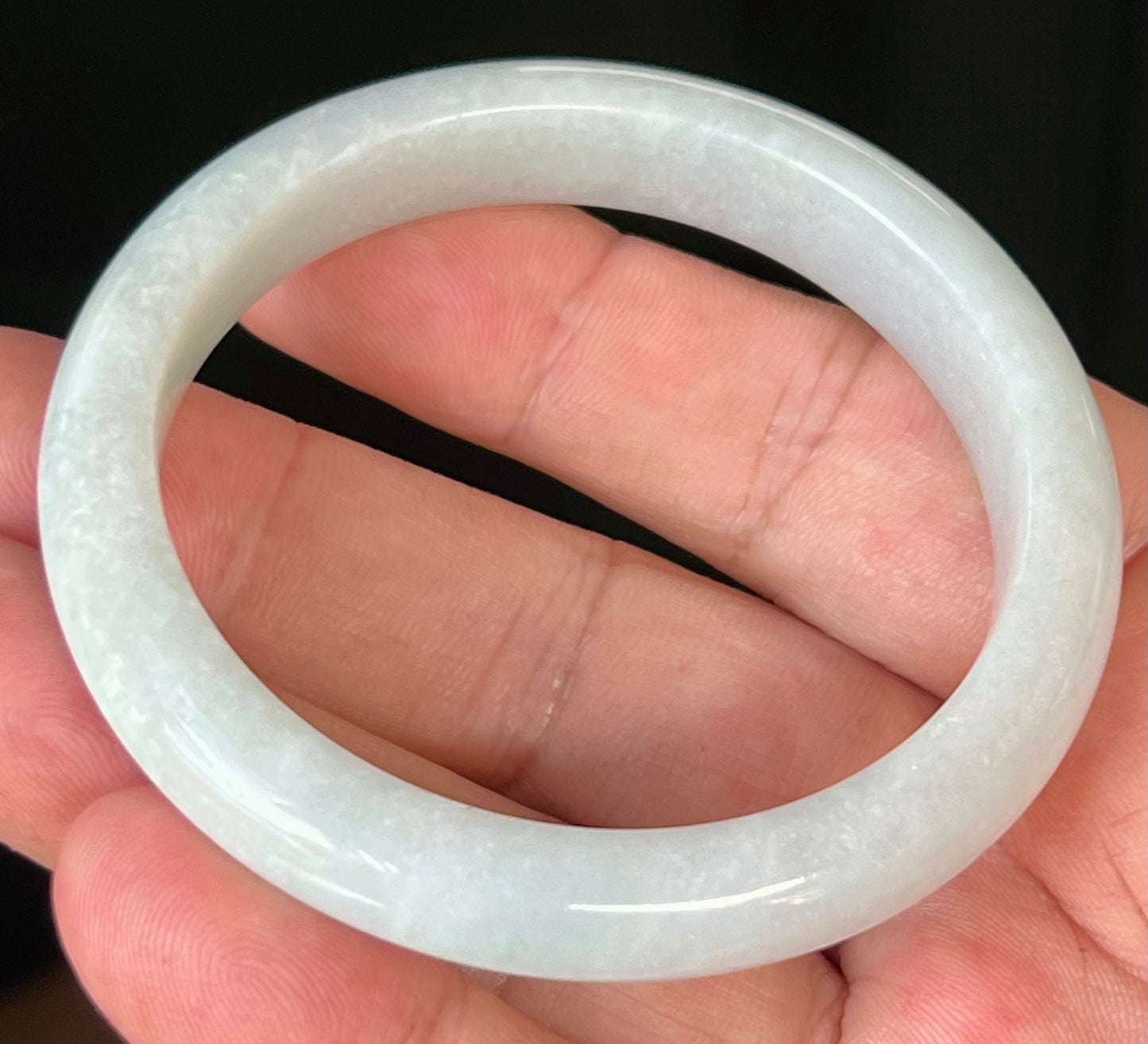 Natural Burmese Jadeite Jade Bangle – Icy Grey and Milky White – 55.3mm – JB542