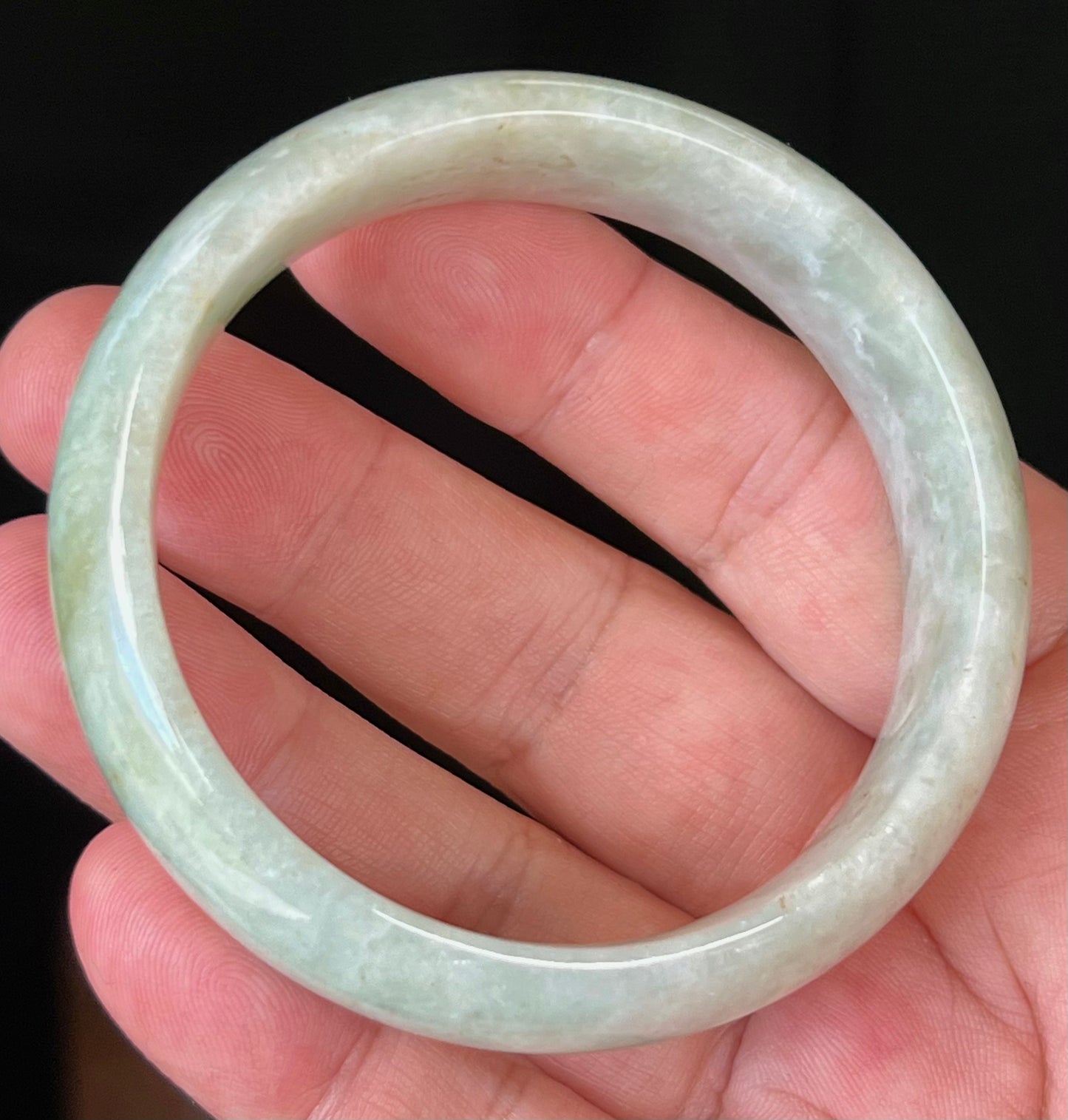 Natural Burmese Jadeite Jade Bangle – Icy Milky White and Apple Green – 58mm – JB551