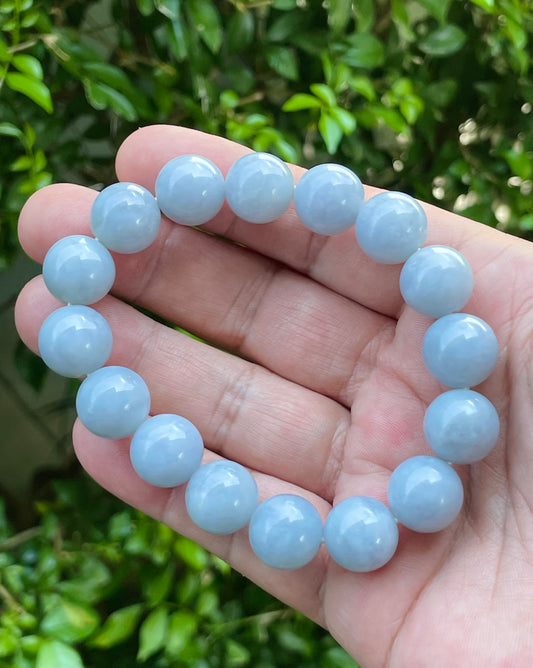 Natural Certified Burmese Jadeite Jade Beaded Bracelet – Icy Bluish Lavender – 13mm – JBB168