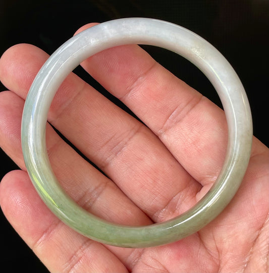 Natural Grade A Certified Burmese Jadeite Jade Bangle – Rare Icy Imperial Green & Apple Green with Milky White Hues – 58.5mm – JB804