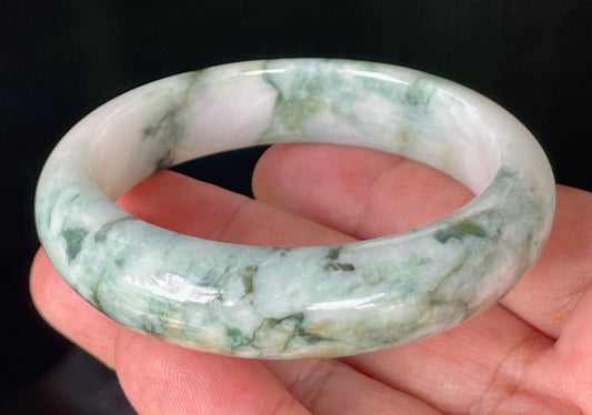 Natural Certified Burmese Jadeite Jade Bangle – Icy Imperial & Apple Green, Milky White – 57.8mm – JB877