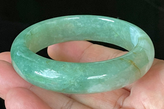 Natural Certified Burmese Jadeite Jade Bangle – Icy Apple & Imperial Green with Milky White and Honey Hues – 57.5mm – JB902