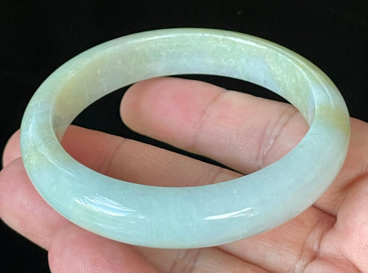 Natural Certified Burmese Jadeite Jade Bangle – Icy Apple Green with Light Lavender & Milky White Hues – 57mm – JB912