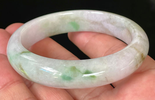 Natural Certified Burmese Jadeite Jade Bangle – Icy Imperial & Moss Green with Greyish Milky White Hues – 54.5mm – JB031