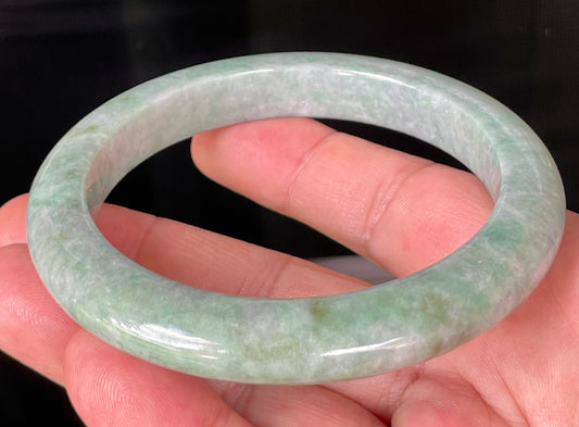 Natural Certified Burmese Jadeite Jade Bangle – Icy Greyish Apple & Imperial Green with Imperial Hues – 66mm – JB223