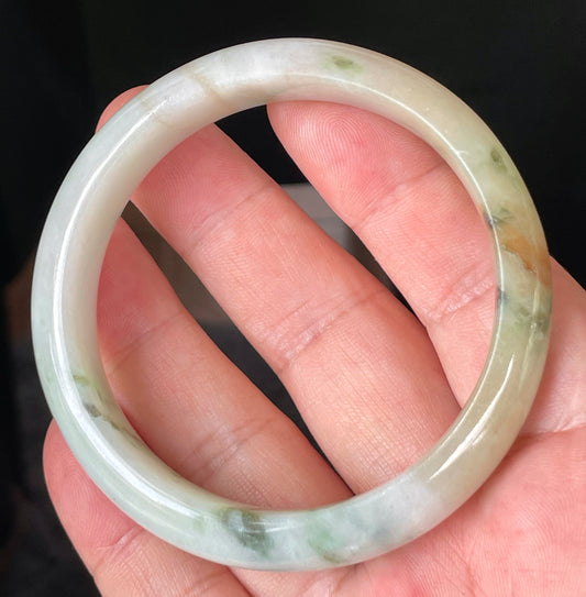 Natural Certified Burmese Jadeite Jade Bangle – Icy Milky White, Imperial Green, Honey, Orange & Red Hues – 58.8mm – JB232