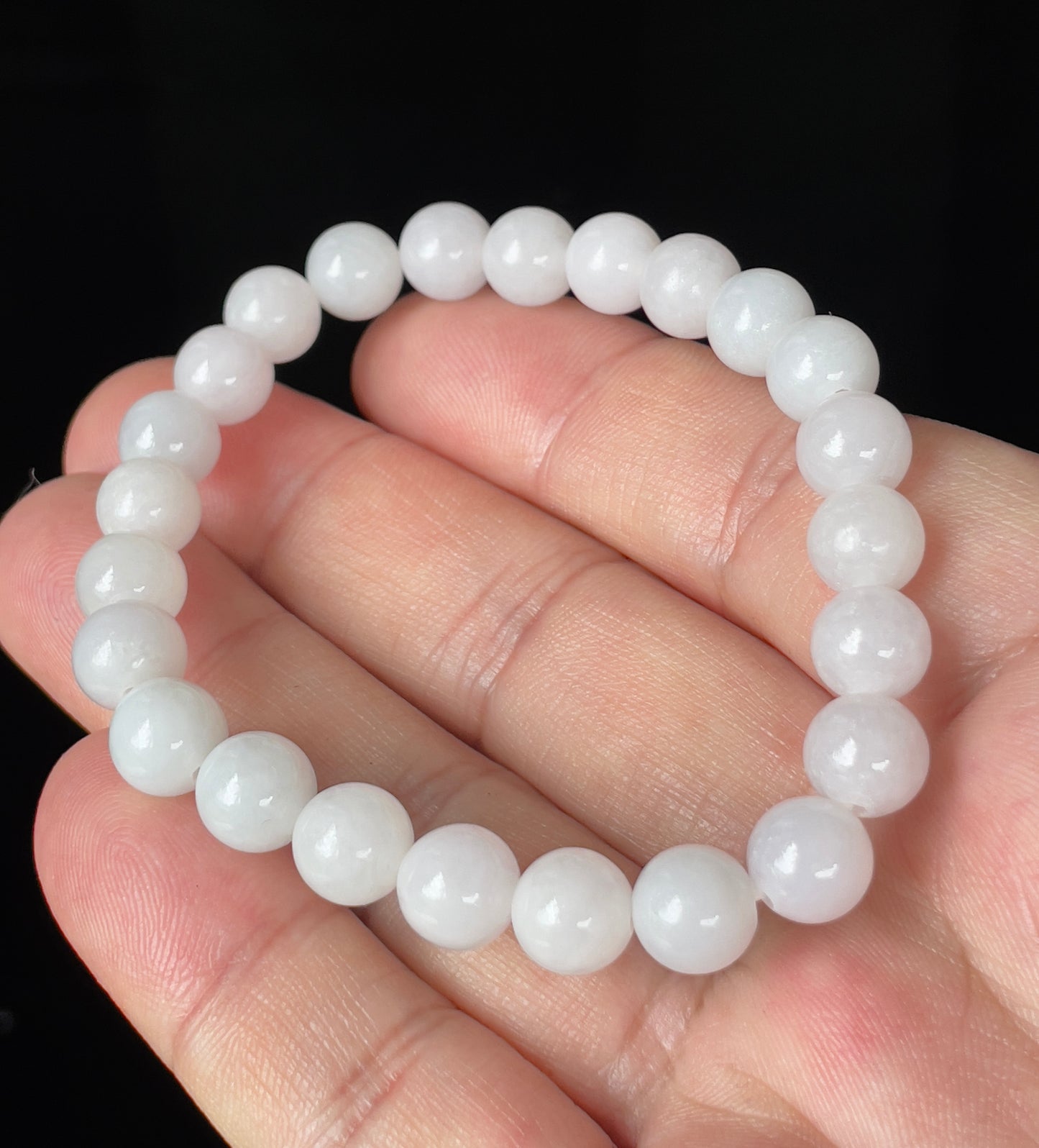 Natural Burmese Jadeite Jade Beaded Bracelet – Icy Milky White & Light Lavender – 8.2mm – JBB145