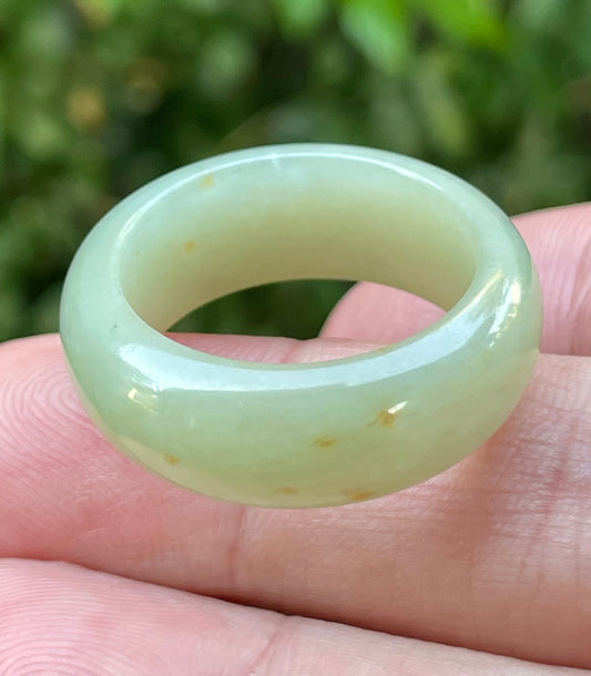 Natural Grade A Burmese Jadeite Jade Ring – Icy Apple Green with Honey Hues – Large Round Ring – JRN043