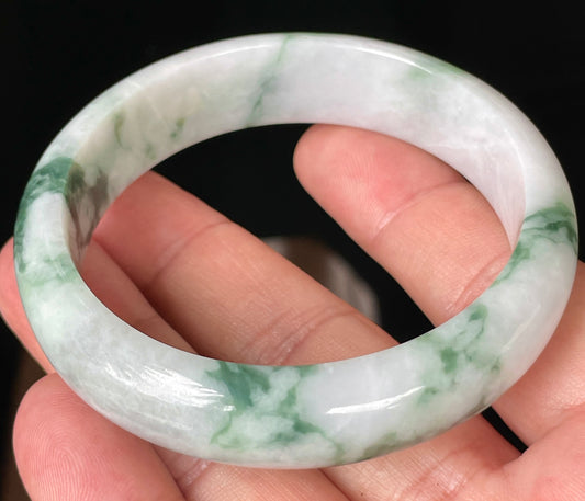 Natural Certified Burmese Jadeite Jade Bangle – Icy Greyish Milky White & Imperial Green – 58.3mm – JB086