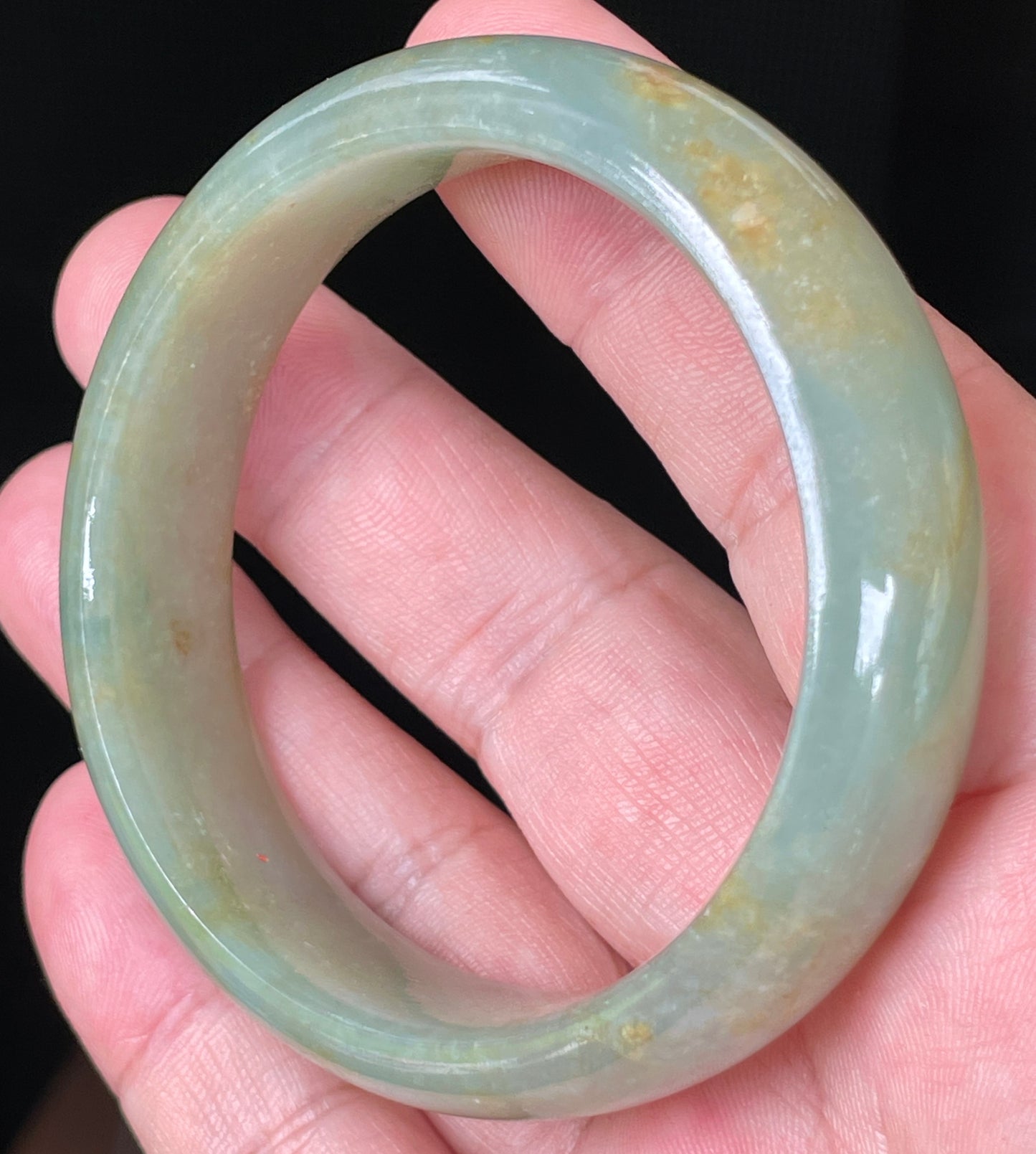 Natural Burmese Jadeite Jade Bangle – Icy Apple Green with Honey Hues – 55.2 mm – JB076