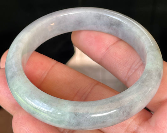 Natural Certified Burmese Jadeite Jade Bangle – Icy Grey & Milky White with Honey Hues – 57mm – JB358