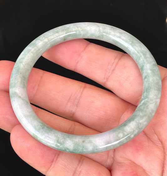 Natural Burmese Jadeite Jade Bangle – Icy Imperial Green & Apple Green with Milky White Hues – Princess Cut – 57.3mm – JB426