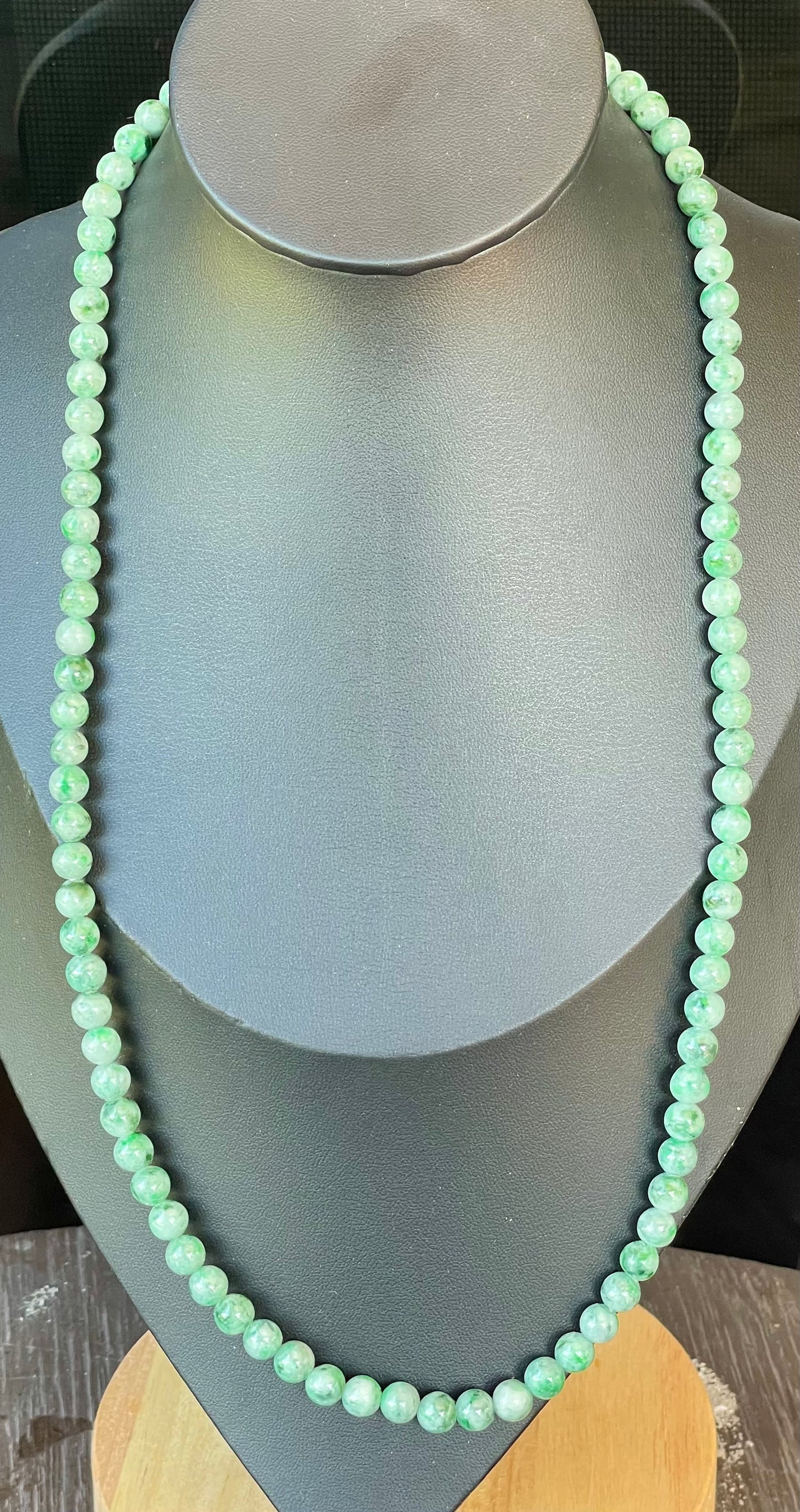 Natural Certified Burmese Jadeite Jade Beaded Necklace – Icy Imperial & Emerald Green – 6.5mm Beads – JN001
