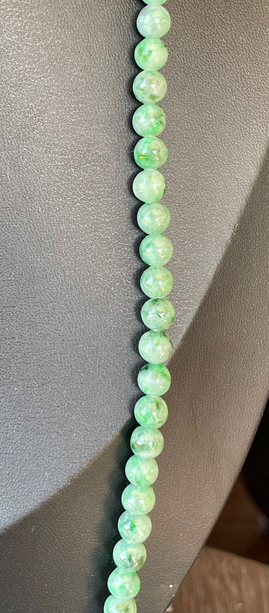 Natural Certified Burmese Jadeite Jade Beaded Necklace – Icy Imperial & Emerald Green – 6.5mm Beads – JN001