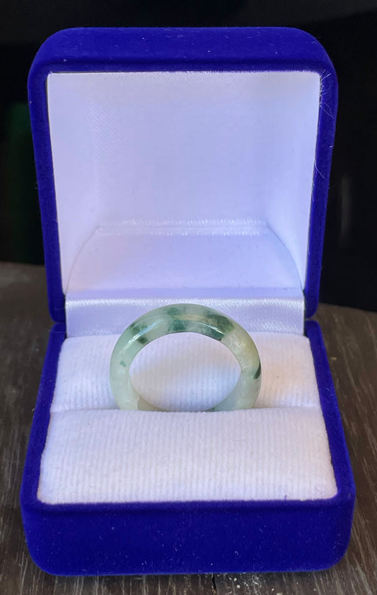 Natural Grade A Burmese Jadeite Jade Ring – Imperial Apple Green “Moss in Snow” – Single Bangle Style – JR119