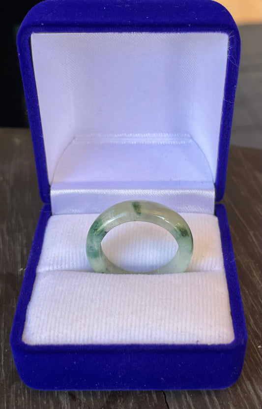 Natural Burmese Jadeite Jade Ring – Imperial Apple Green “Moss in Snow” – Single Bangle Style – JR119
