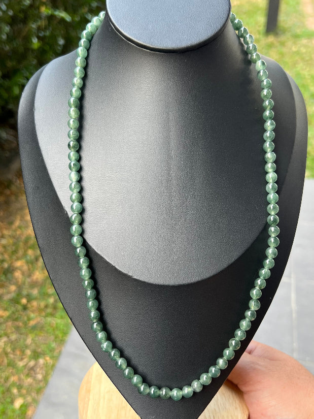 Continuous circle of perfectly round icy imperial and emerald green genuine Grade A Burmese jadeite beads