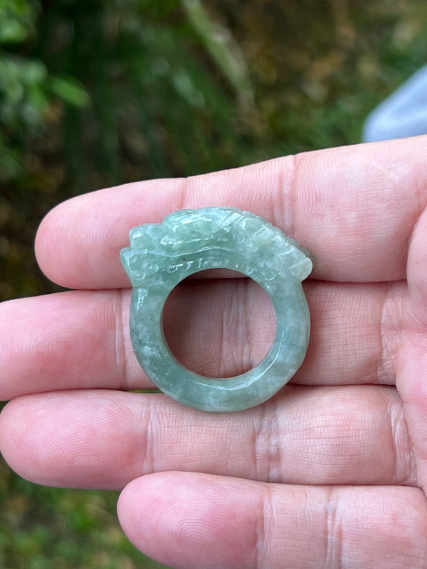 Solid medium-thick statement band of Size US 9.75 natural Grade A jadeite ring JDR009