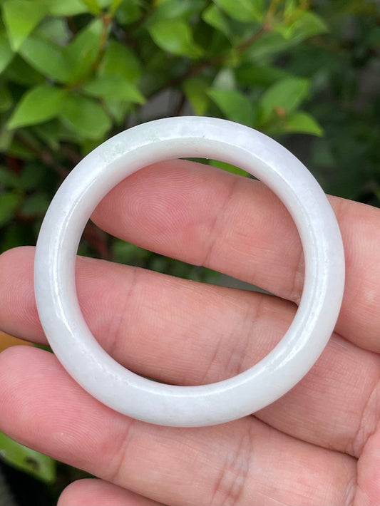 Solid icy white, lavender, and apple green natural Type A Burmese baby jade bangle bracelet in size 41.2mm