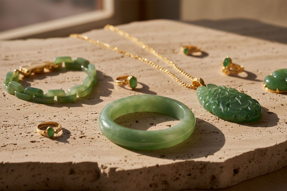 Authentic untreated Burmese Type A jade jewelry beautifully displayed for online shopping.