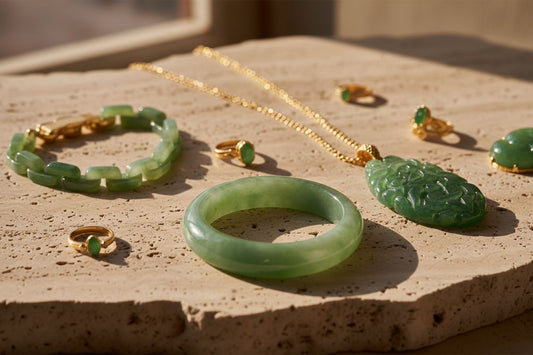 Authentic untreated Burmese Type A jade jewelry beautifully displayed for online shopping.
