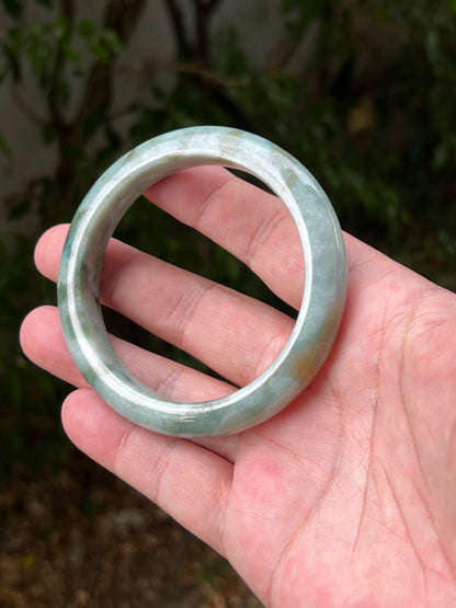 Certified Grade A Natural Burmese Jadeite Jade Bangle 62.2mm Icy Seafoam Green Moss Green Jade Flat Inner Rounded Outer Bracelet JB1313
