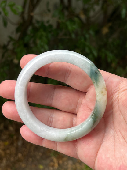 Certified Grade A Natural Burmese Jadeite Jade Bangle 62mm Icy White Jade White Green Jade Honey Jade Flat Inner Rounded Outer JB1290