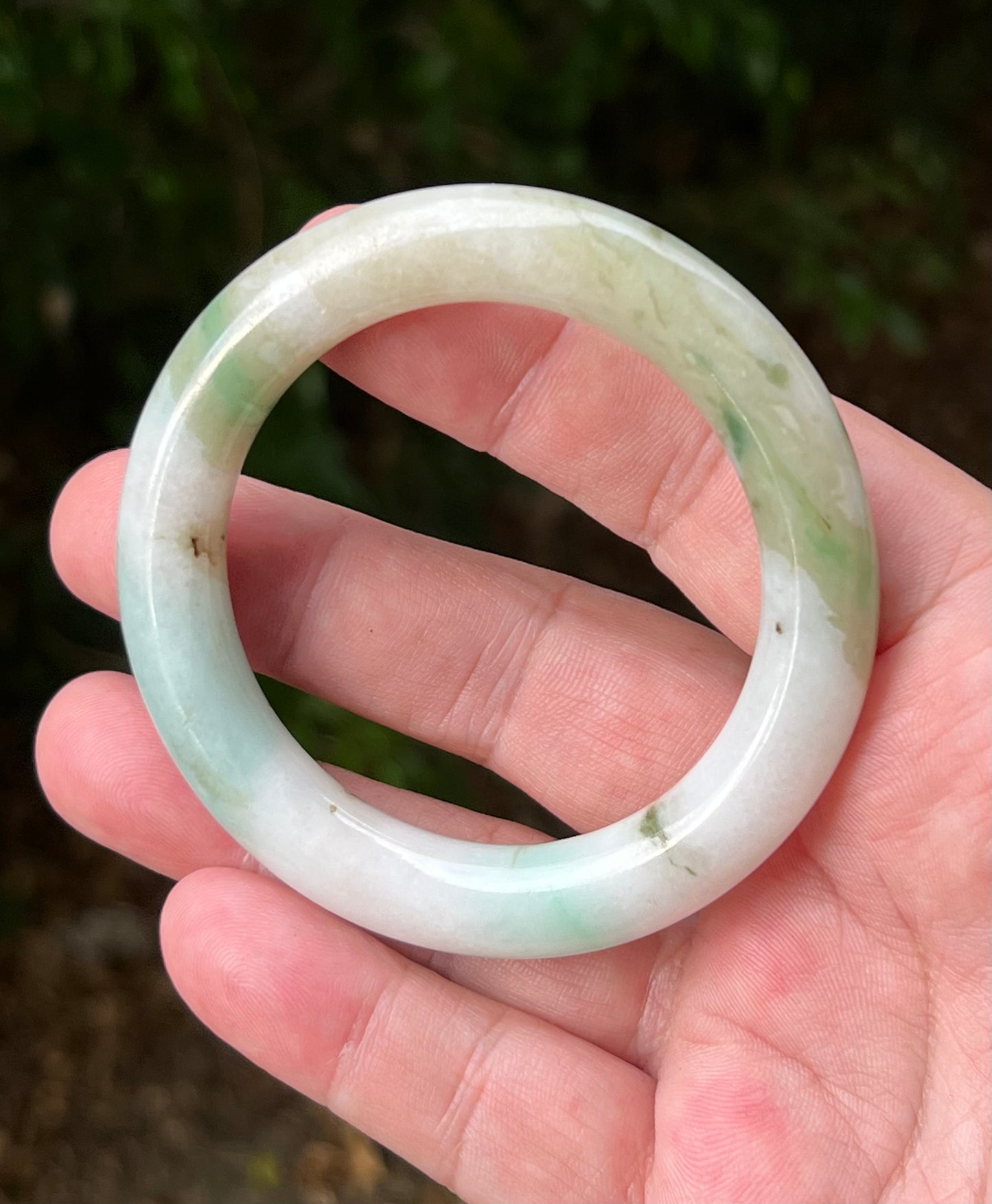 Certified Grade A Natural Burmese Jadeite Jade Princess Round Bangle 52.8mm Icy Green Jade Milky White Jade Moss In Jade Bracelet JB1321