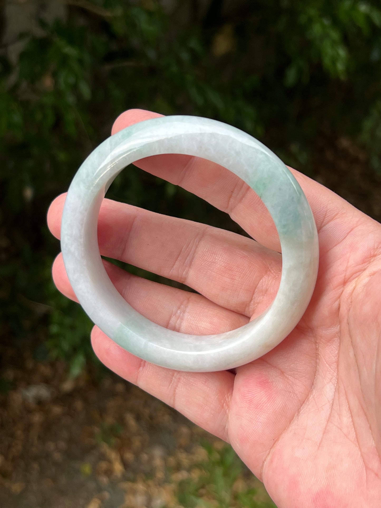Certified Grade A Natural Burmese Jadeite Jade Bangle 62.2mm Icy Milky White Jade Pale Apple Mint Green Hues Jade Bangle Bracelet JB1312